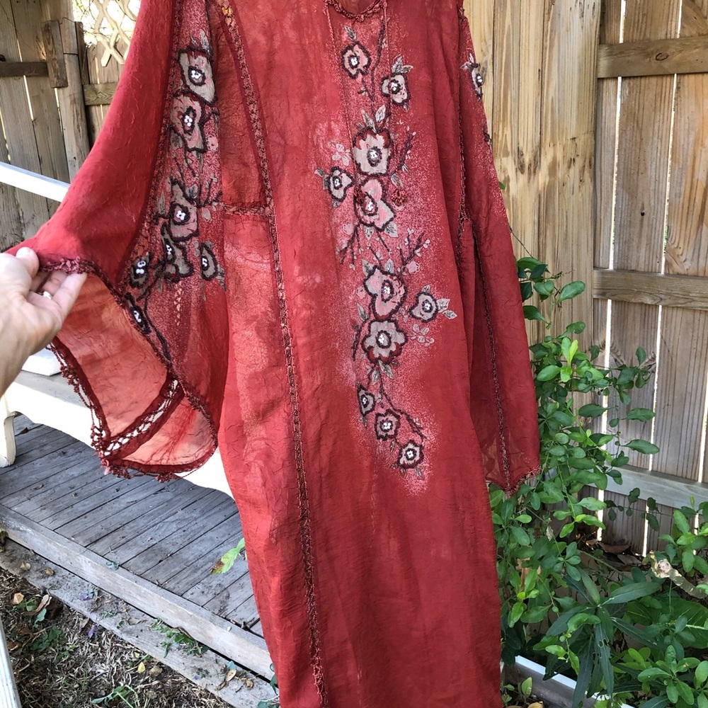 Evening Indian dress long beaded, rust color